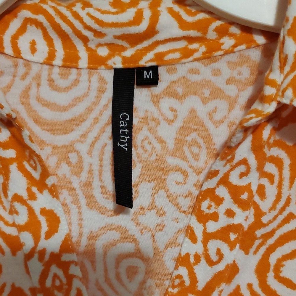 Vibrant Orange Patterned Button Down Shirt - Picture 2 of 6